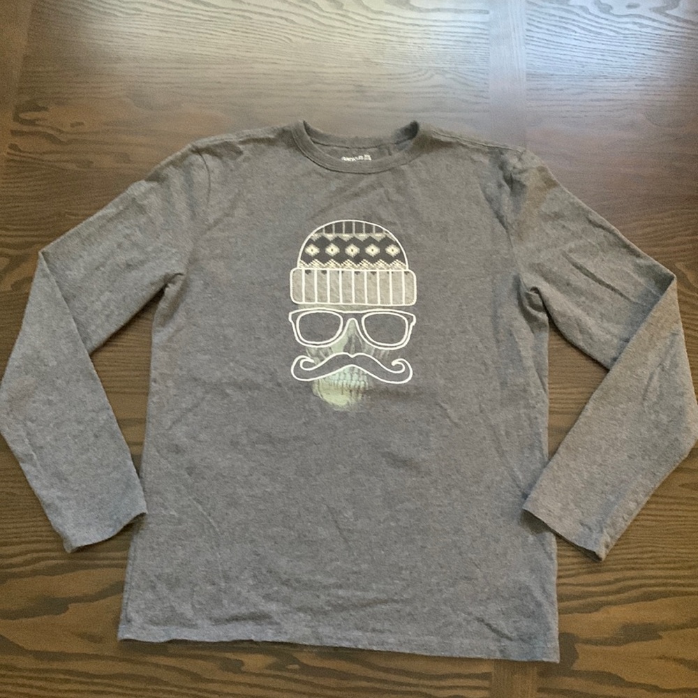 Gap Kids Grey XXL 14-16 long sleeve shirt skull hat applique